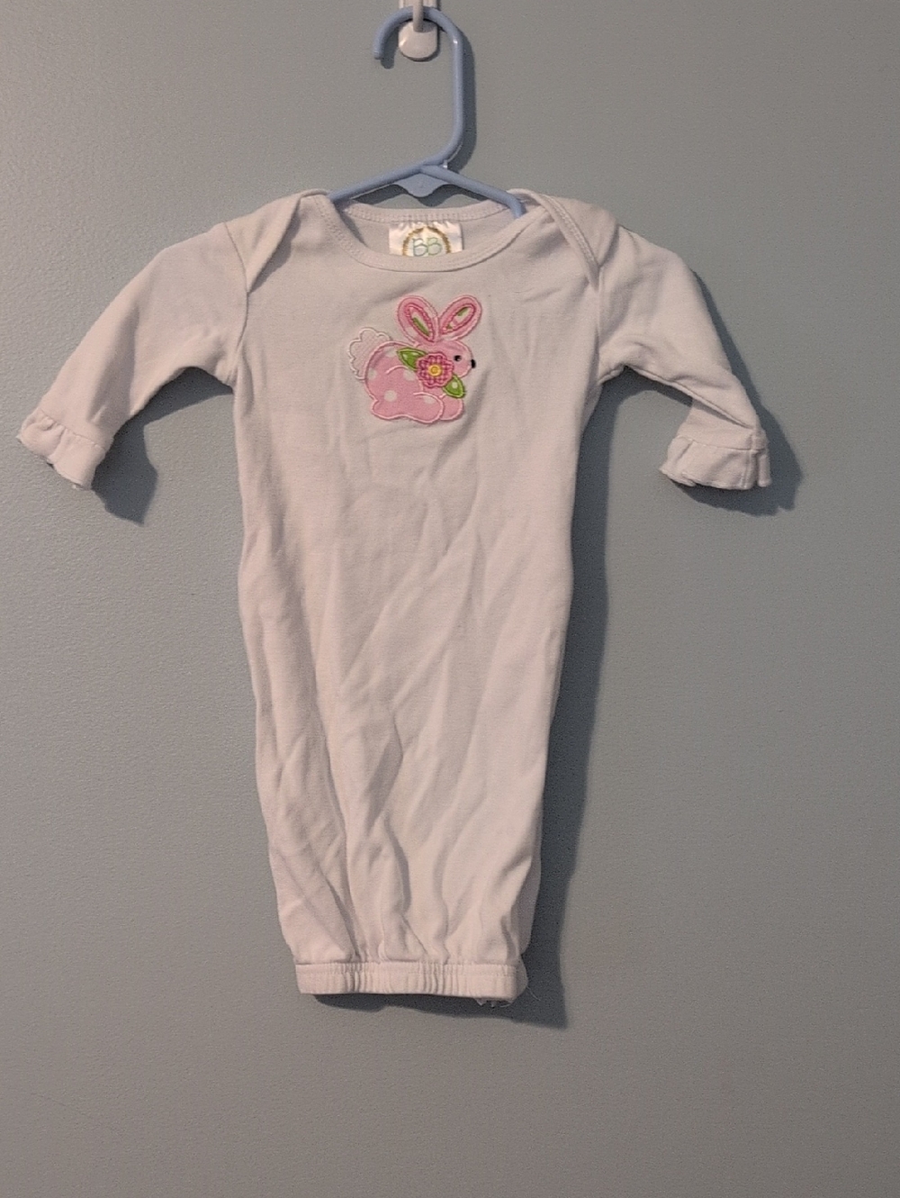 Baby Girls White Sleep Gown with Pink Bunny Applique